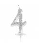 Candelina Numero '4' Mini Argento Glitter - 7 CM