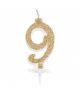 Candelina Numero '9' Mini Oro Glitter - 7 CM