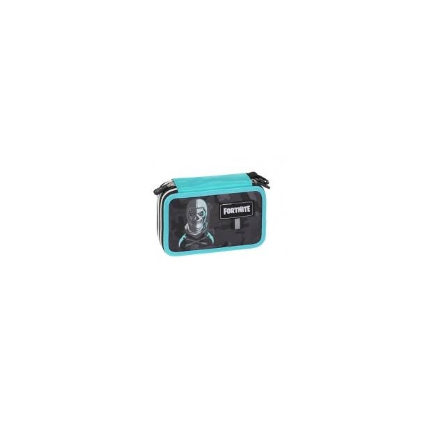 Astuccio Pieno 3 Zip Fortnite Azzurro