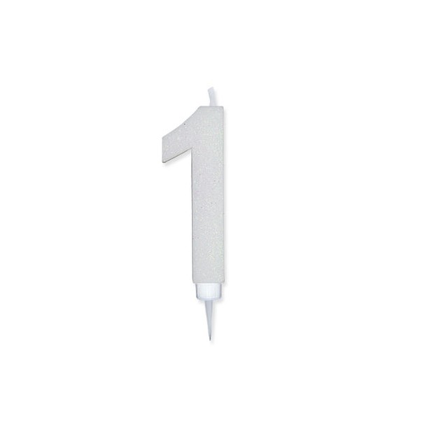 Candelina Numero '1' Mini Argento Glitter - 7 CM