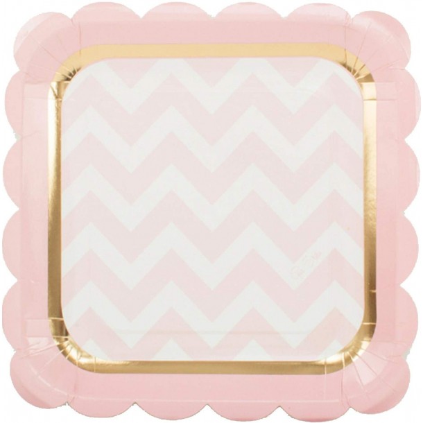 8 Piatti Quadrati In Carta Linea Baby Chic Rosa
