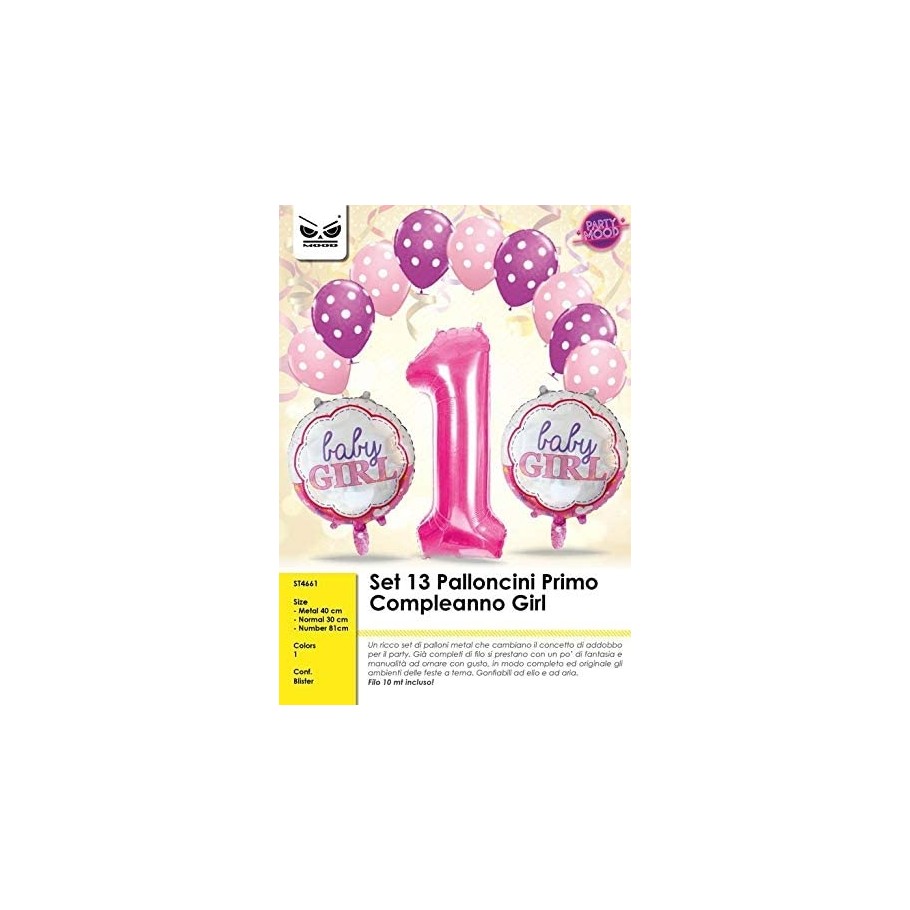 Kit 13 Palloncini Primo Compleanno Girl/Bimba