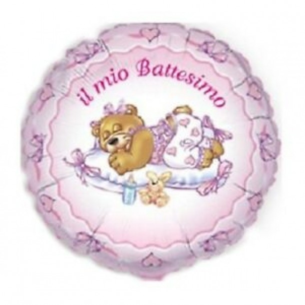 Palloncini Mylar Tondo Il Mio Battesimo Orsetto Rosa Diam.80 cm