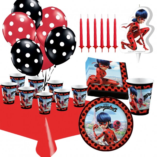 Kit Party Compleanno Ladybug Miraculous con Candelina Torta e Palloncini 