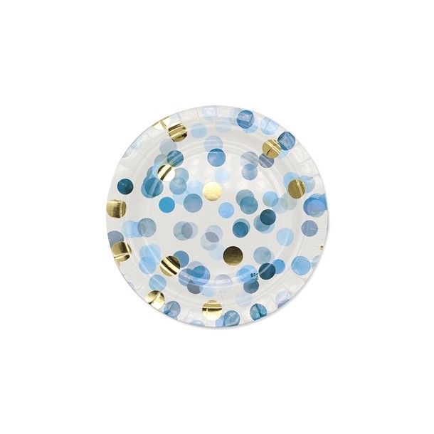 8 Piatti In Carta Coriandoli Celeste Diam. 24 cm