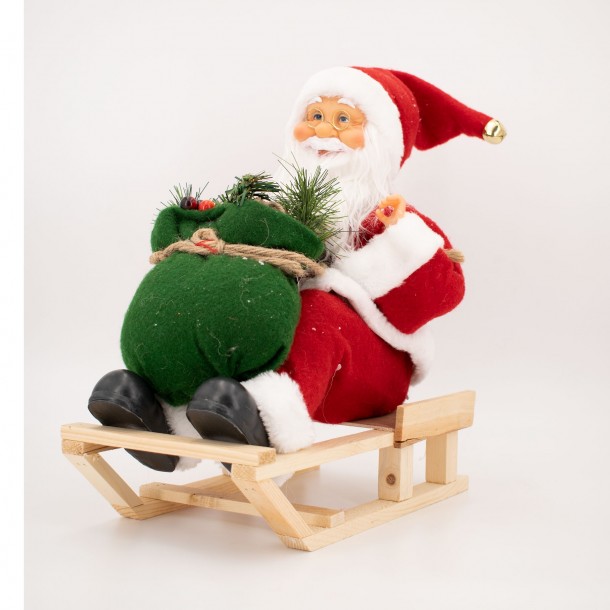 Babbo Natale Con Slitta Legno