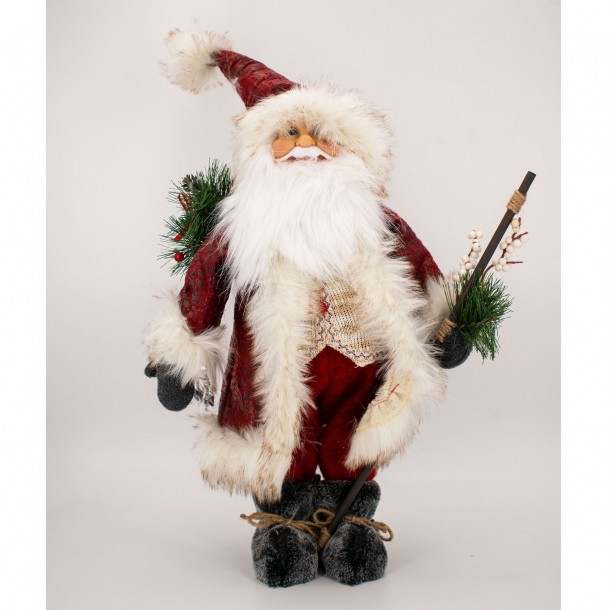 Babbo Natale In Piedi Con Pelliccia Bianca 60cm